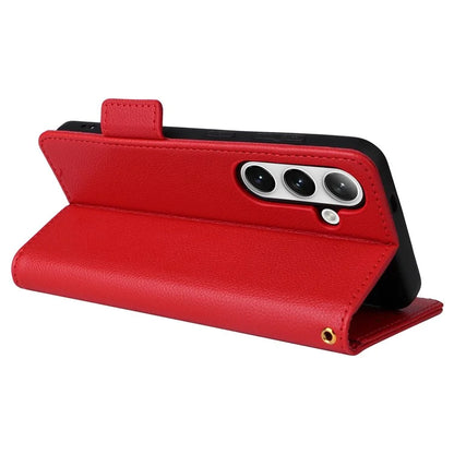 For Samsung Galaxy S24+ Case Leather Litchi Texture Phone Protector with Wrist Strap