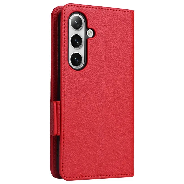 For Samsung Galaxy S24+ Case Leather Litchi Texture Phone Protector with Wrist Strap