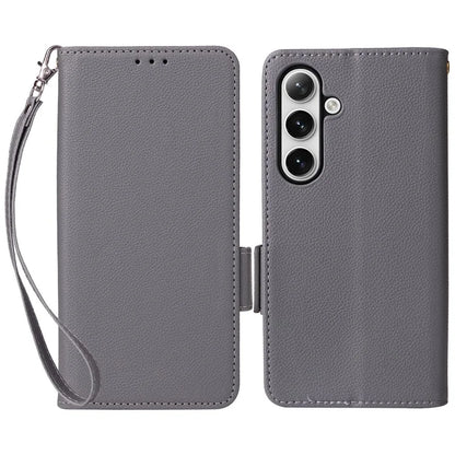 For Samsung Galaxy S24+ Case Leather Litchi Texture Phone Protector with Wrist Strap