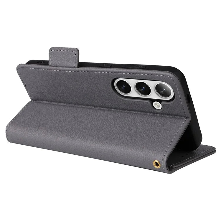 For Samsung Galaxy S24+ Case Leather Litchi Texture Phone Protector with Wrist Strap