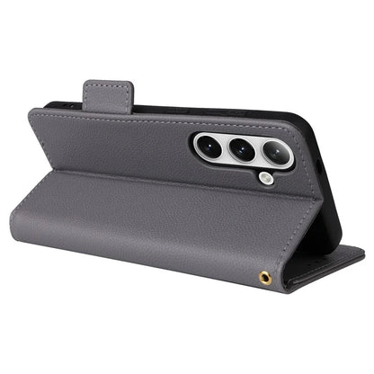 For Samsung Galaxy S24+ Case Leather Litchi Texture Phone Protector with Wrist Strap