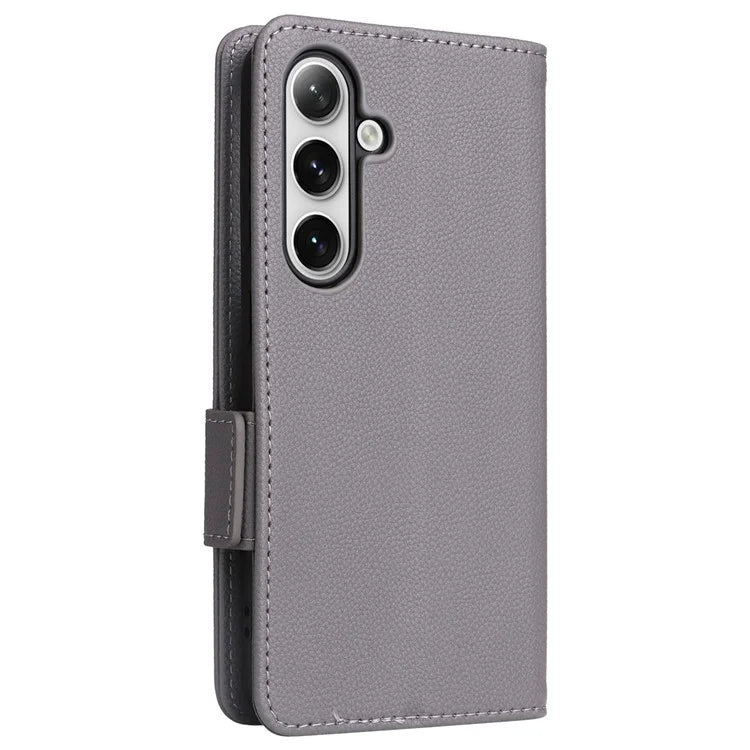 For Samsung Galaxy S24+ Case Leather Litchi Texture Phone Protector with Wrist Strap