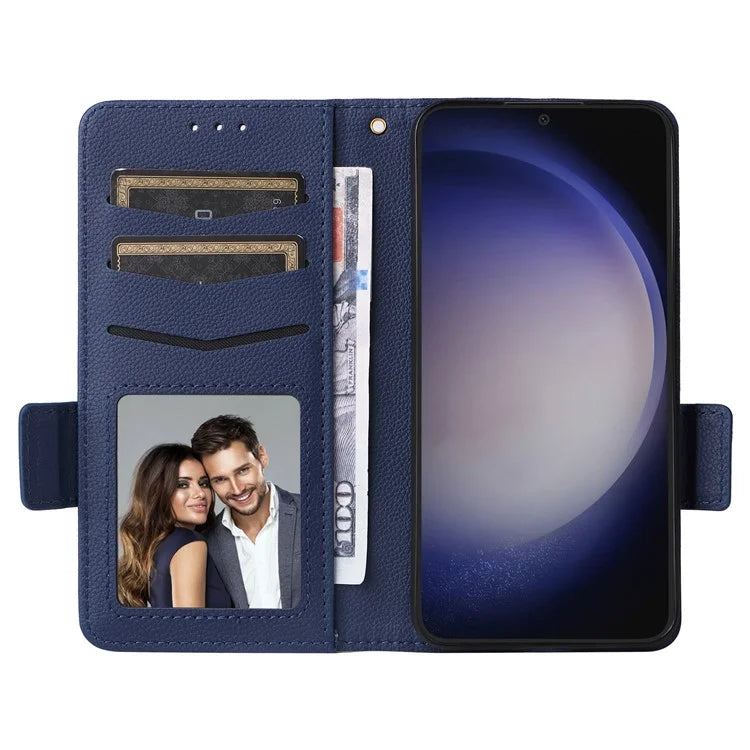 For Samsung Galaxy S24+ Case Leather Litchi Texture Phone Protector with Wrist Strap