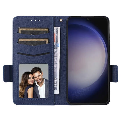 For Samsung Galaxy S24+ Case Leather Litchi Texture Phone Protector with Wrist Strap