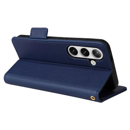 For Samsung Galaxy S24+ Case Leather Litchi Texture Phone Protector with Wrist Strap