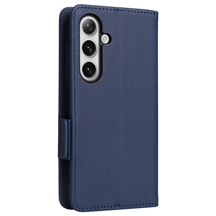 For Samsung Galaxy S24+ Case Leather Litchi Texture Phone Protector with Wrist Strap