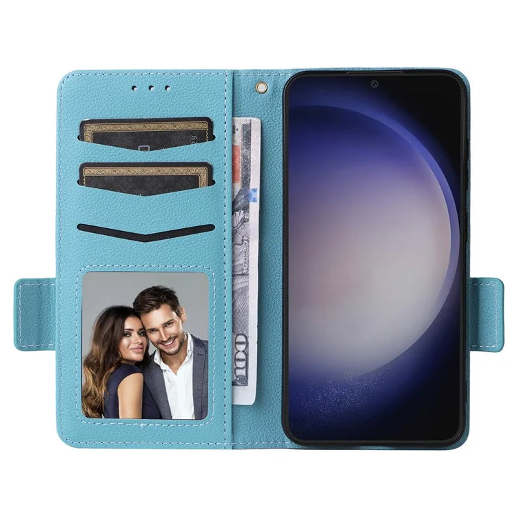 For Samsung Galaxy S24+ Case Leather Litchi Texture Phone Protector with Wrist Strap