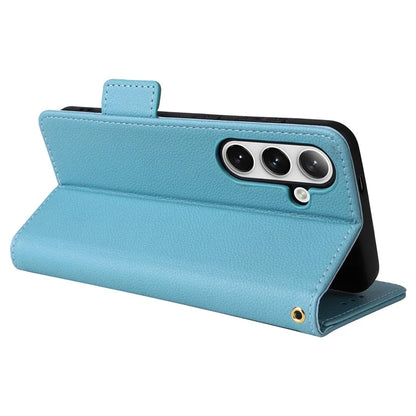 For Samsung Galaxy S24+ Case Leather Litchi Texture Phone Protector with Wrist Strap