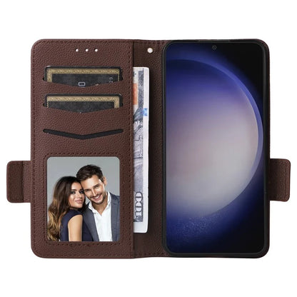 For Samsung Galaxy S24+ Case Leather Litchi Texture Phone Protector with Wrist Strap