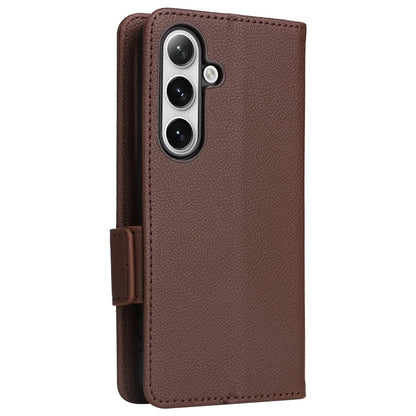 For Samsung Galaxy S24+ Case Leather Litchi Texture Phone Protector with Wrist Strap