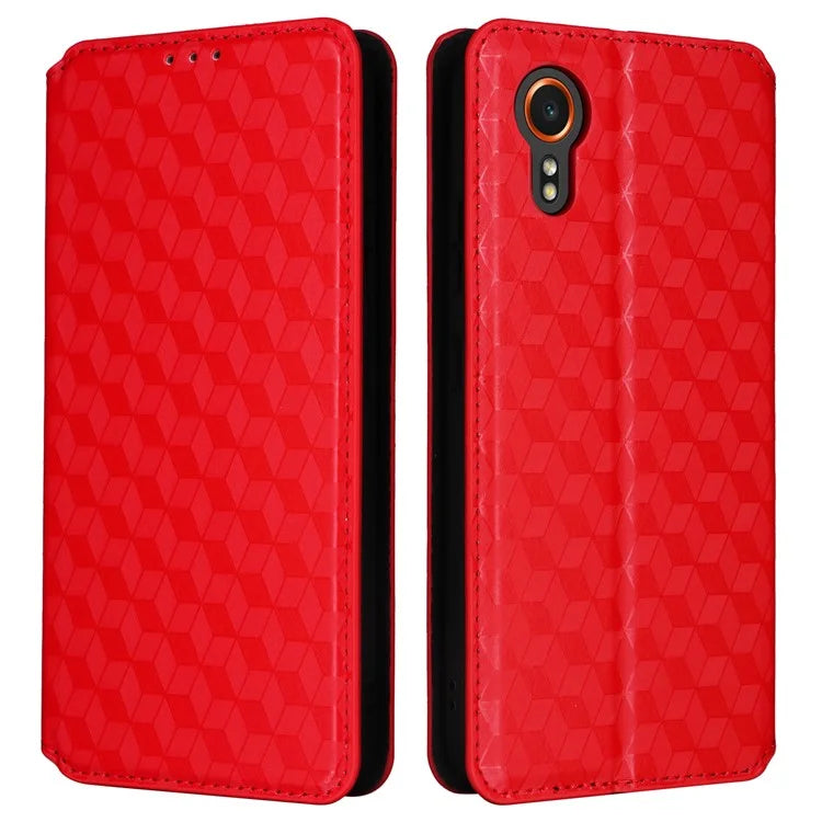 For Samsung Galaxy Xcover 7 Wallet Case Rhombus Imprinted Leather Flip Cover