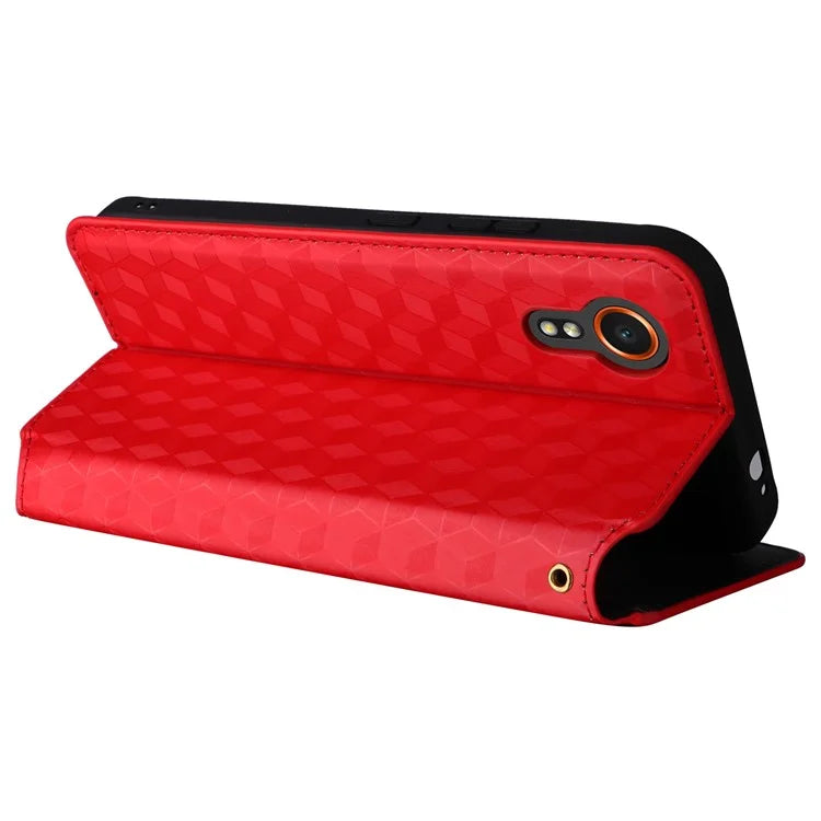 For Samsung Galaxy Xcover 7 Wallet Case Rhombus Imprinted Leather Flip Cover