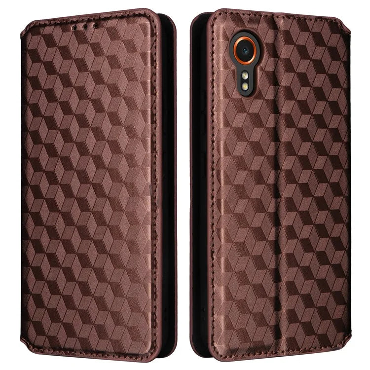 For Samsung Galaxy Xcover 7 Wallet Case Rhombus Imprinted Leather Flip Cover
