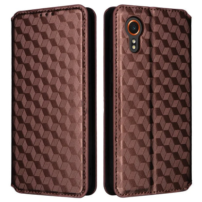 For Samsung Galaxy Xcover 7 Wallet Case Rhombus Imprinted Leather Flip Cover