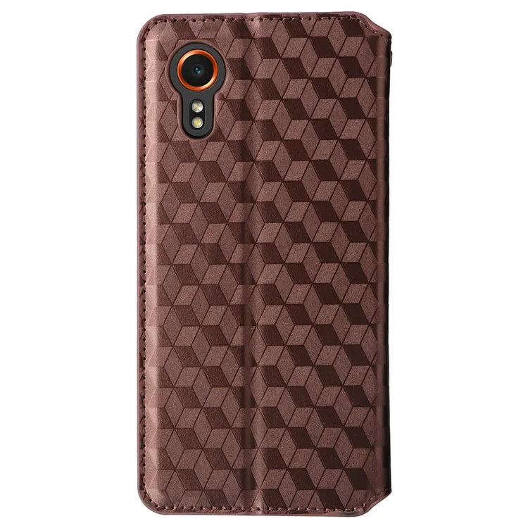 For Samsung Galaxy Xcover 7 Wallet Case Rhombus Imprinted Leather Flip Cover
