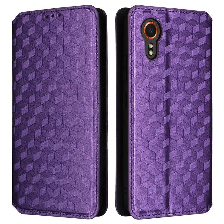 For Samsung Galaxy Xcover 7 Wallet Case Rhombus Imprinted Leather Flip Cover