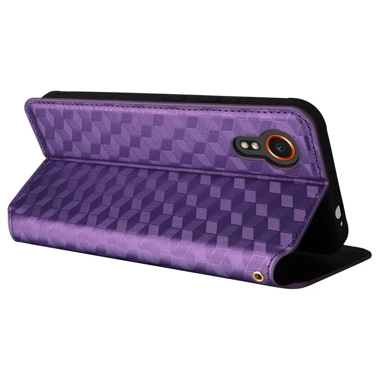 For Samsung Galaxy Xcover 7 Wallet Case Rhombus Imprinted Leather Flip Cover