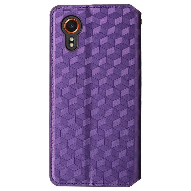 For Samsung Galaxy Xcover 7 Wallet Case Rhombus Imprinted Leather Flip Cover