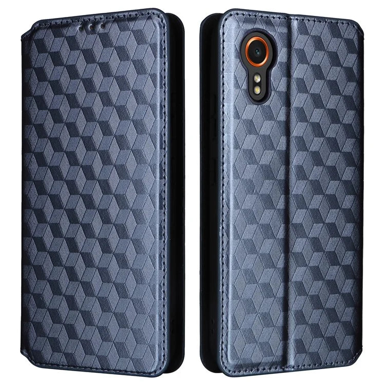 For Samsung Galaxy Xcover 7 Wallet Case Rhombus Imprinted Leather Flip Cover