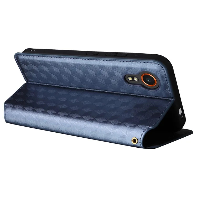 For Samsung Galaxy Xcover 7 Wallet Case Rhombus Imprinted Leather Flip Cover