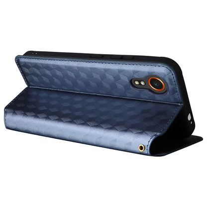 For Samsung Galaxy Xcover 7 Wallet Case Rhombus Imprinted Leather Flip Cover