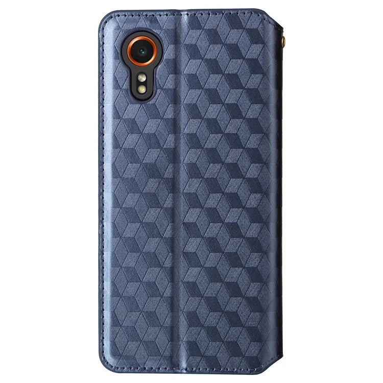 For Samsung Galaxy Xcover 7 Wallet Case Rhombus Imprinted Leather Flip Cover