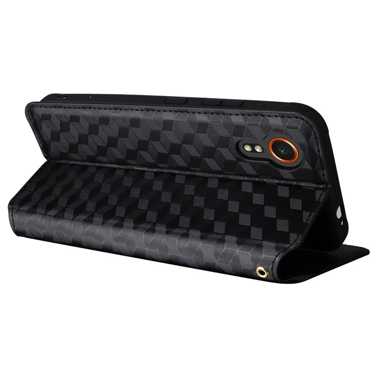 For Samsung Galaxy Xcover 7 Wallet Case Rhombus Imprinted Leather Flip Cover