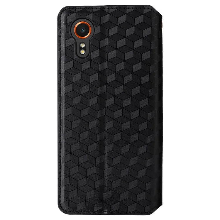 For Samsung Galaxy Xcover 7 Wallet Case Rhombus Imprinted Leather Flip Cover