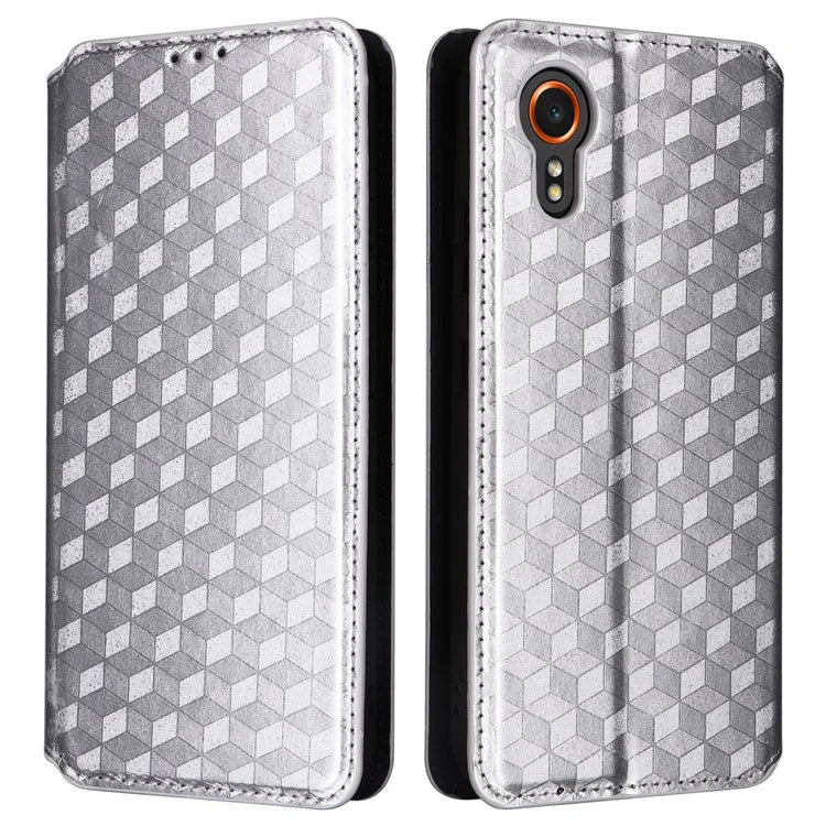 For Samsung Galaxy Xcover 7 Wallet Case Rhombus Imprinted Leather Flip Cover