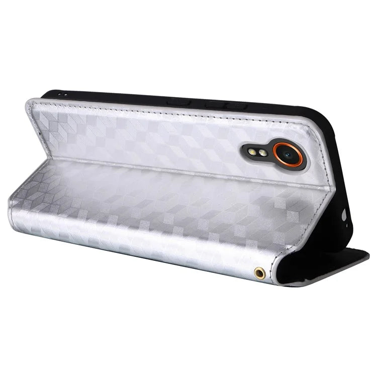 For Samsung Galaxy Xcover 7 Wallet Case Rhombus Imprinted Leather Flip Cover