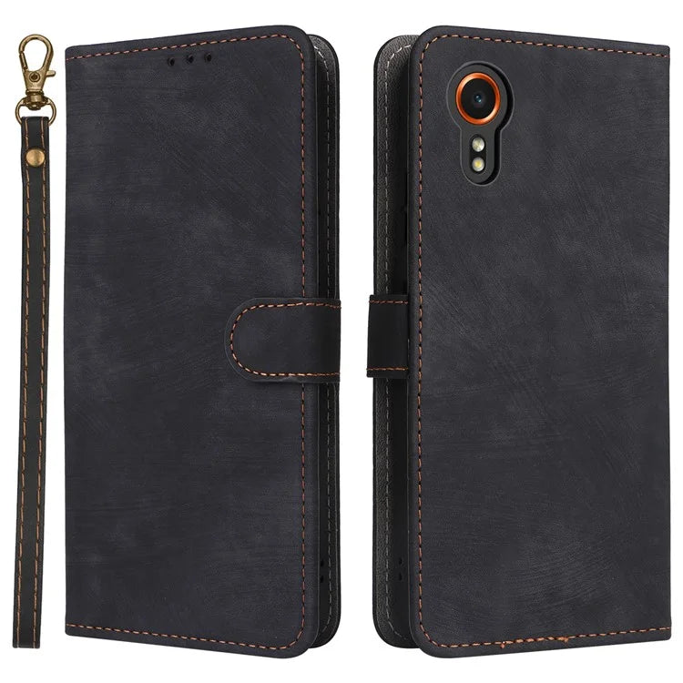 For Samsung Galaxy Xcover 7 Leather Case with Strap RFID Blocking Wallet