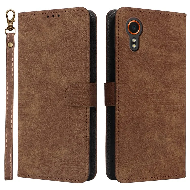 For Samsung Galaxy Xcover 7 Leather Case with Strap RFID Blocking Wallet