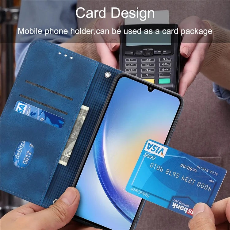 For Samsung Galaxy A55 5G Wallet Case Imprinted Line PU Leather Stand Cover
