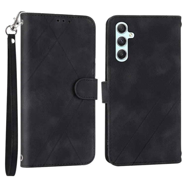 For Samsung Galaxy A55 5G Wallet Case Imprinted Line PU Leather Stand Cover