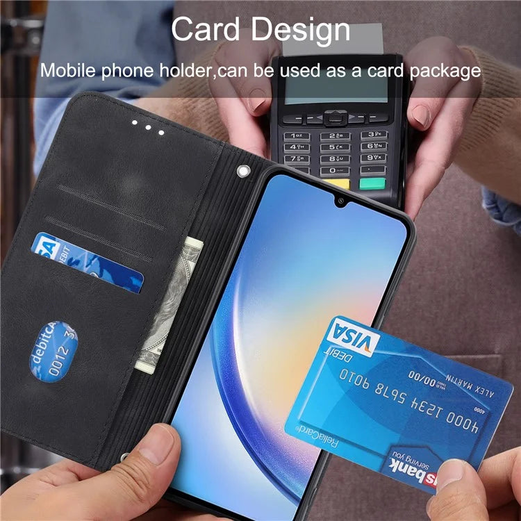 For Samsung Galaxy A55 5G Wallet Case Imprinted Line PU Leather Stand Cover