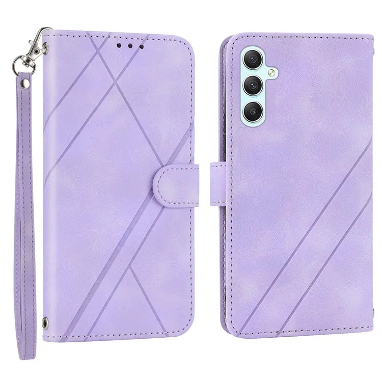 For Samsung Galaxy A55 5G Wallet Case Imprinted Line PU Leather Stand Cover