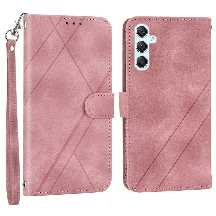 For Samsung Galaxy A55 5G Wallet Case Imprinted Line PU Leather Stand Cover