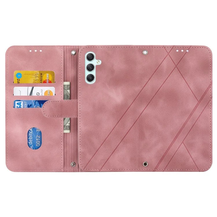 For Samsung Galaxy A55 5G Wallet Case Imprinted Line PU Leather Stand Cover