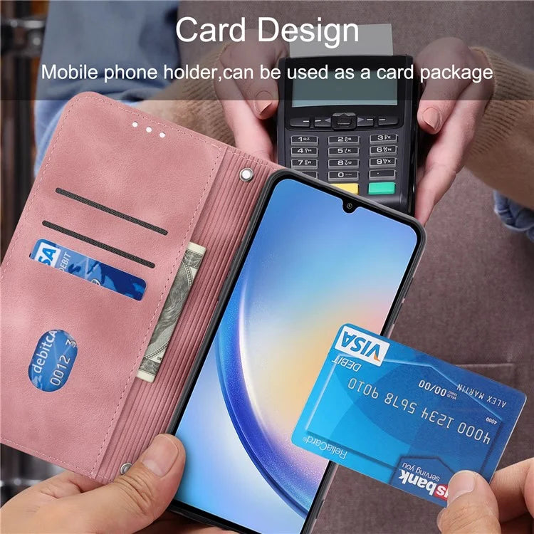 For Samsung Galaxy A55 5G Wallet Case Imprinted Line PU Leather Stand Cover