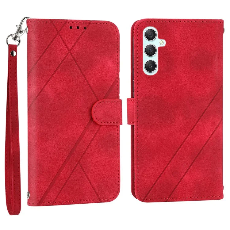 For Samsung Galaxy A55 5G Wallet Case Imprinted Line PU Leather Stand Cover