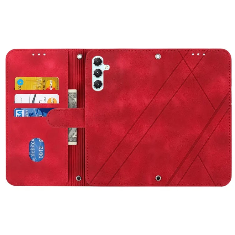 For Samsung Galaxy A55 5G Wallet Case Imprinted Line PU Leather Stand Cover