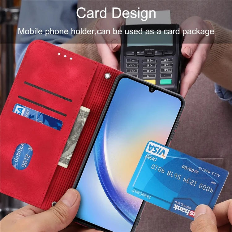 For Samsung Galaxy A55 5G Wallet Case Imprinted Line PU Leather Stand Cover
