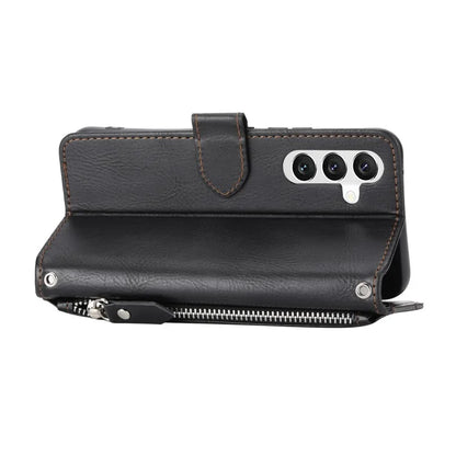 For Samsung Galaxy A55 5G Zipper Leather Case Wallet Phone Cover with 2 Straps