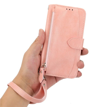 For Samsung Galaxy A55 5G Zipper Leather Case Wallet Phone Cover with 2 Straps