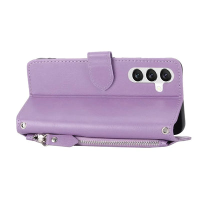 For Samsung Galaxy A55 5G Zipper Leather Case Wallet Phone Cover with 2 Straps