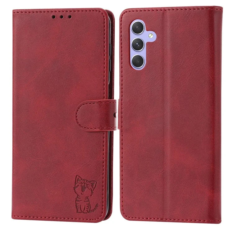 For Samsung Galaxy A55 5G Magnetic Case Happy Cat Pattern Imprinted Cell Phone Cover