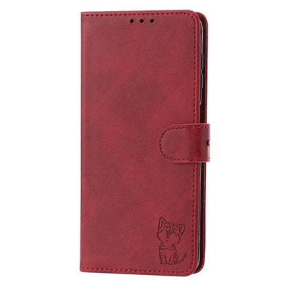 For Samsung Galaxy A35 5G Phone Cover Happy Cat Pattern Imprinted Wallet Case