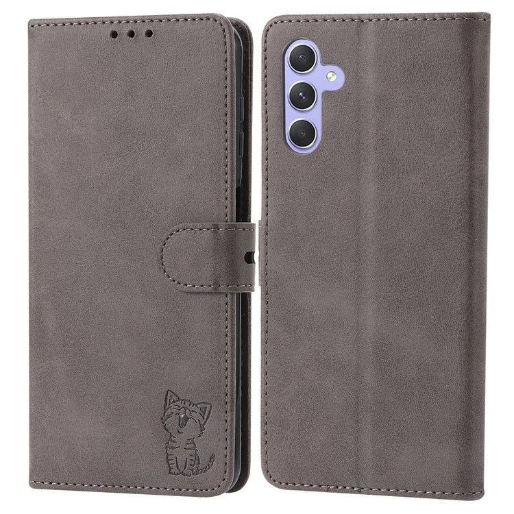 For Samsung Galaxy A35 5G Phone Cover Happy Cat Pattern Imprinted Wallet Case