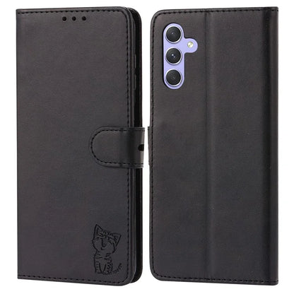 For Samsung Galaxy A35 5G Phone Cover Happy Cat Pattern Imprinted Wallet Case