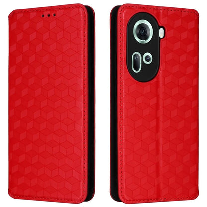 For Oppo Reno11 5G (Global) Leather Wallet Case Rhombus Imprinted Magnetic Closing